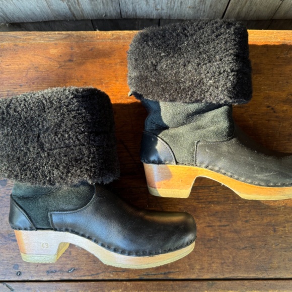 Sven 11" Shearling Lined Wooden Clog Boots 43 - Picture 2 of 5